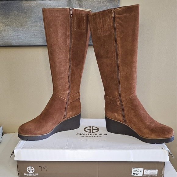 Giani Bernini Atlinaa Suede Leather Wedge Knee High Boots Size 10 NWB - Picture 6 of 10